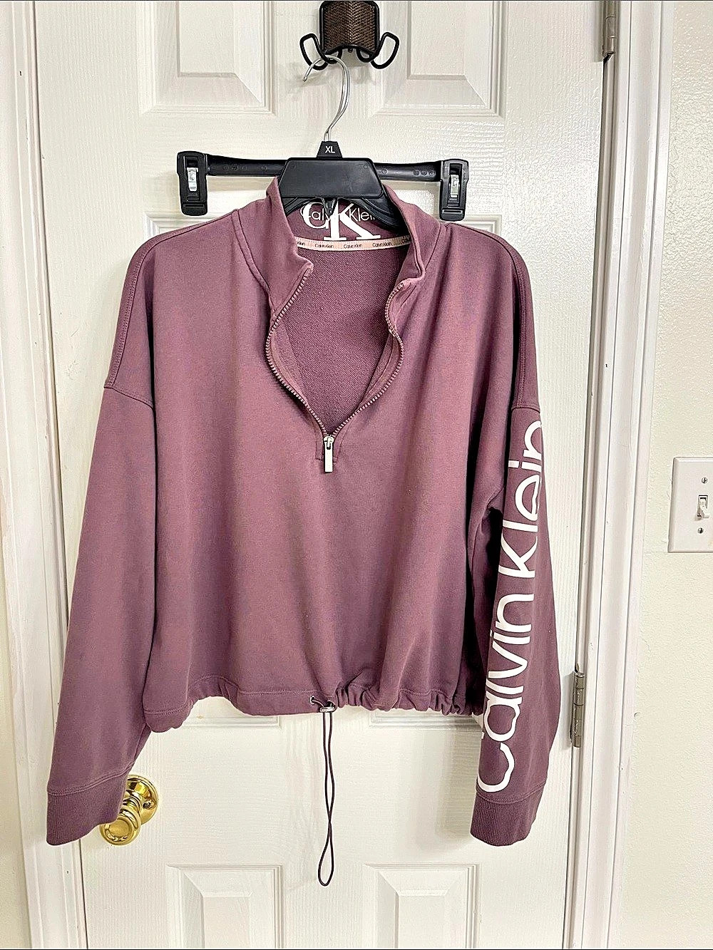 Calvin Klein Cropped Quarter-Zip Pullover in Purple Like New